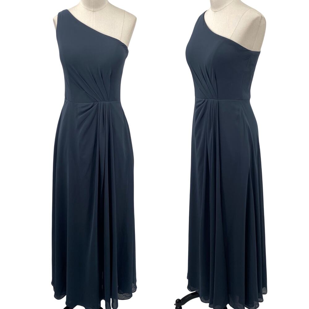 Dear Cleo Delilah Gown Maxi Dress One Shoulder Gathered Chiffon Gray 6
